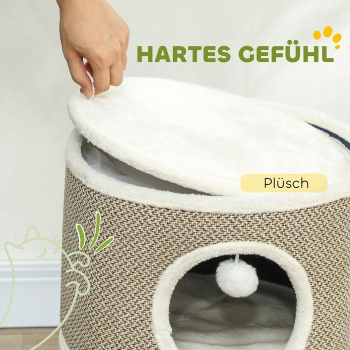 Produktbild Swisshandel24 Kratztonne 56 cm Hoch Katzentonne mit Höhle, aus Sisal, für Katze bis 5 kg (56 cm, Kaffee, Cremeweiss)