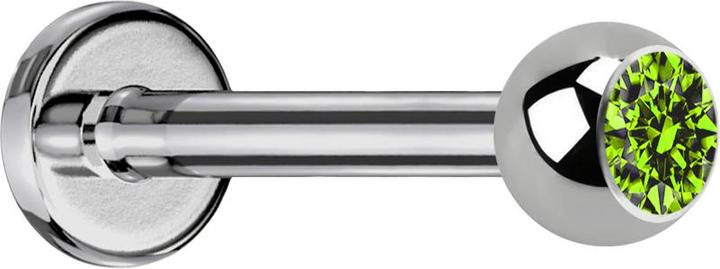 Star Piercing Labret silber mit Kugel Kristall hellgrün (ohne Messing, Titan G23)