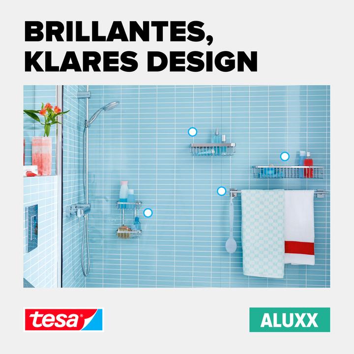Produktbild tesa ALUXX Duschkorb inkl. Klebelösung ohne Bohren (9 x 13 x 26.5 cm)