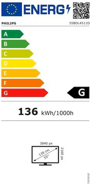 Energie-Label Philips D-Line 55BDL4511D 24/7/UHD/500cd (3840 x 2160 Pixel, 55.12")