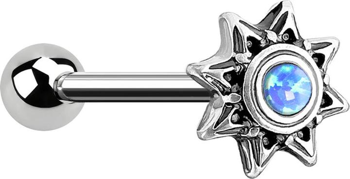 Produktbild Star Piercing Micro Barbell silber Sonne mit Opal blau (Messing, Chirurgenstahl 316L)