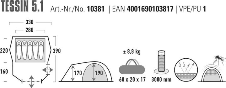 Produktbild High Peak Tessin 5.1 (Kuppelzelt, 8.60 kg, 5 Personen)