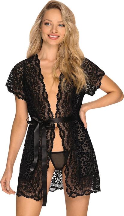 Produktbild Obsessive Kurzer Peignoir aus Spitze mit Samt-Leoparden-Print-Muster (L, XL)