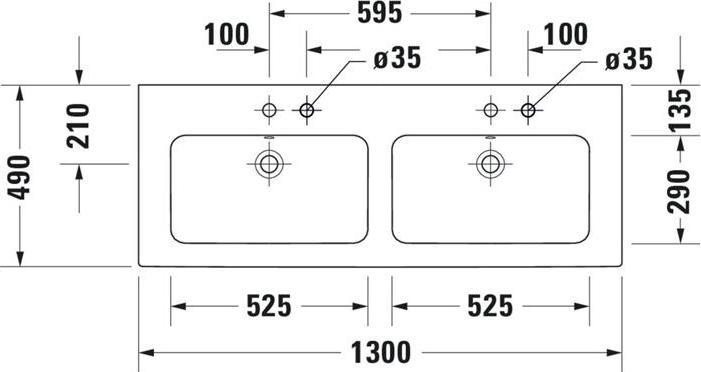 Image du produit Duravit lavabo double ME by Starck m ÜL m HLB 1300x490mm 1 HL we sdm WG (490 mm, 1300 mm)