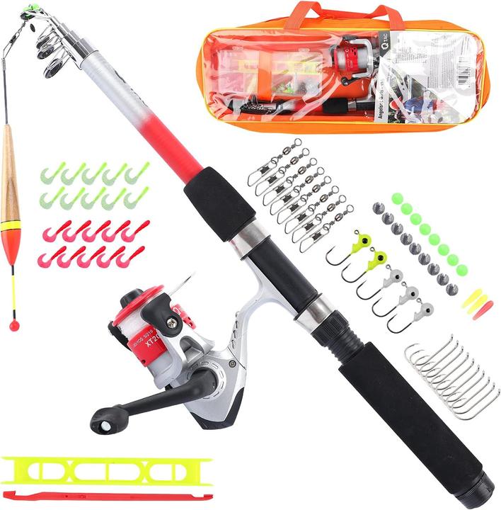 Q-Tac Angel-Set für Kinder (Teleskoprute, Angelset, 165 cm)