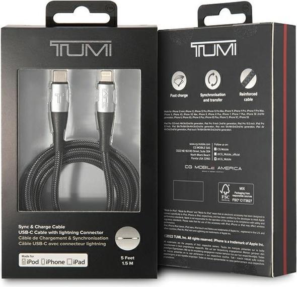 Image du produit Tumi TUCCSMFI câble USB-C - Lightning 1.5m Fast Charging czarny/black (1.50 m, USB 3.2 Gen 1)