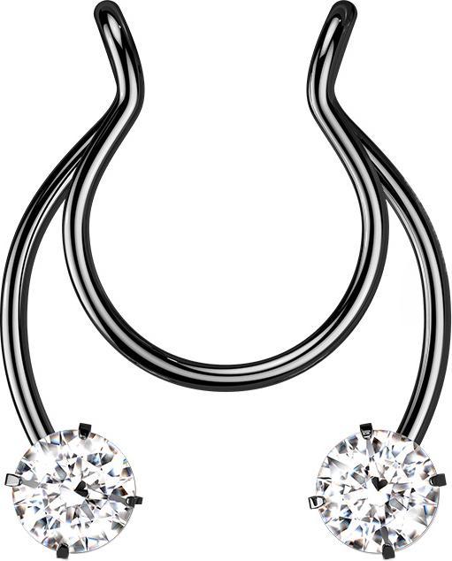 Star Piercing Fake Clip schwarz Circular Barbell mit zwei Kristallen (Chirurgenstahl 316L)