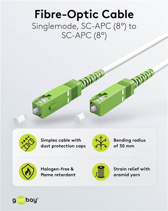 Produktbild Goobay Glasfaserkabel FTTH, Singlemode OS2 White, weiss Simplex, 20 m (S/UTP, 20 m)