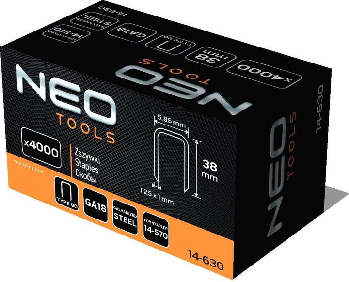 Actual product image Neo Galvanised staples for pneumatic staplers (14-570), GA18, type 90 (4K), length 38 mm, 4000 s