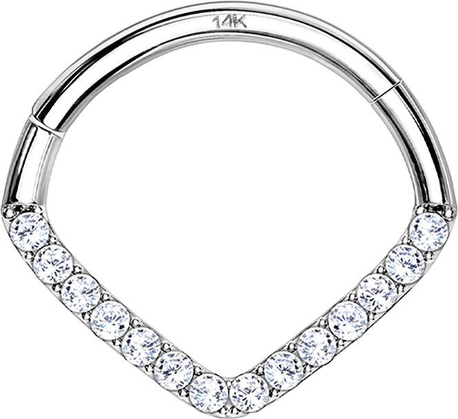 Produktbild Star Piercing Micro Segmentring klappbar 14k weissgold Winkel mit Kristallen (14k Gold, ohne Messing)