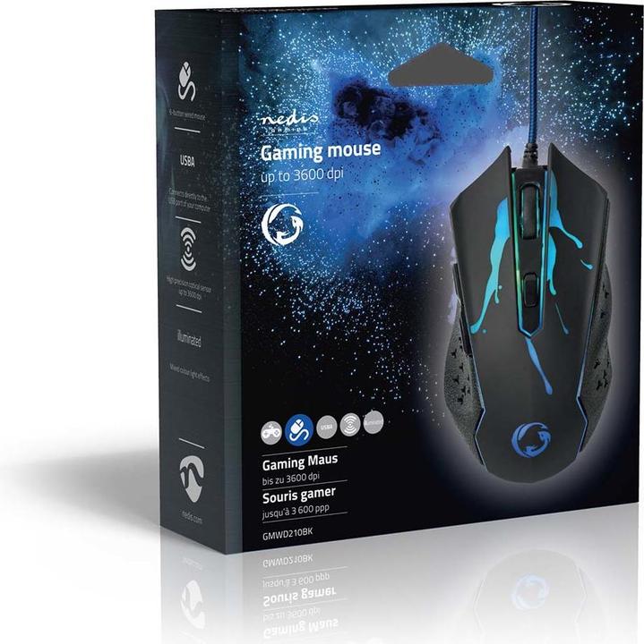 Actual product image Nedis Gaming Mouse | Wired | 1200 / 1800 / 2400 / 3600 dpi | Adjustable DPI | Number of buttons: 6 (Cable)