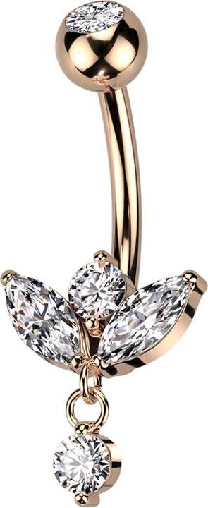 Star Piercing Banane rosegold mit Kugel Kristall silber Spross Anhänger Kristall (Chirurgenstahl 316L, Messing)