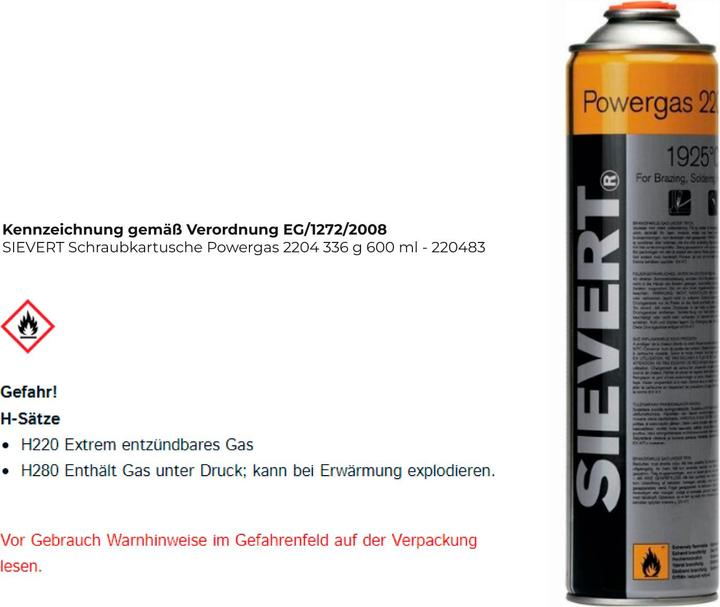 Actual product image Sievert Gas canister Powergas 336 gram