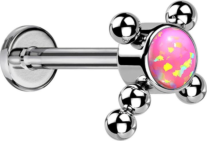 Immagine prodotto Star Piercing Labret Micro Threadless argento palline a croce rosa opale (senza ottone, Titanio G23)
