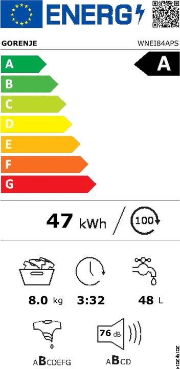 Etichetta energetica Gorenje Gore WaMa WNEI84APS A wh 740498 (8 kg, A sinistra)
