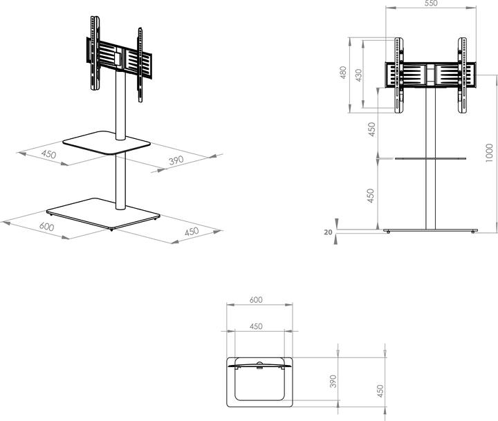 Valori nutrizionali e ingredienti VCM Porta TV Porta LED Porta TV in acciaio vetro universale "ripiano intermedio Alani" universale VESA (60 x 45 x 100 cm)