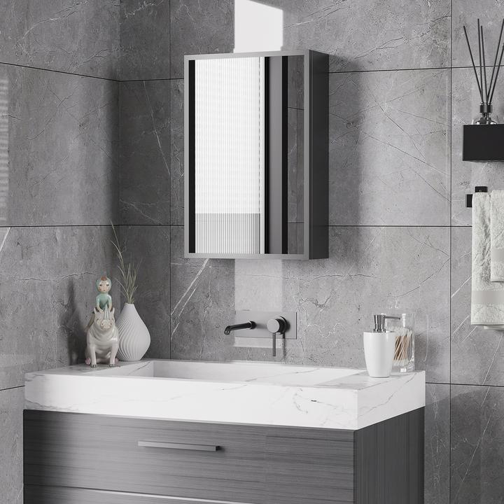 Image du produit Kleankin Armoire de toilette avec porte en verre miroir (40 x 15 x 60 cm)