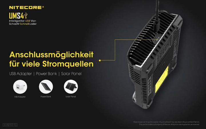 Produktbild Nitecore UMS4 USB-Schnell-Ladegerät (1 Stk., AAA, AA, Ladegerät inkl. Akku)