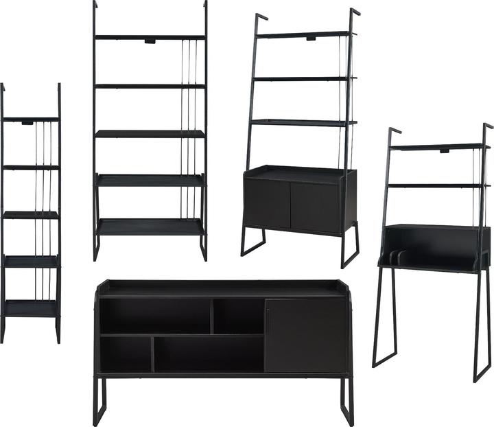 Produktbild En.Casa Möbelset Storfjord 5-tlg. 1xSchreibtisch, 3xRegal, 1xTV Schrank