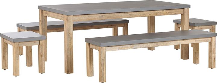 Produktbild Beliani Gartenmöbel Set Beton / Akazienholz grau 8-Sitzer 2 Bänke 2 Hocker OSTUNI (180 cm)