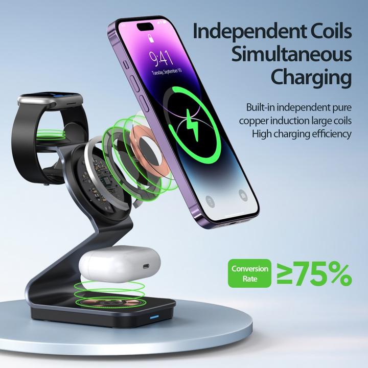 Actual product image Duzzona 3 in 1 MagSafe QI Wireless Multi Charging Station 15W (15 W)