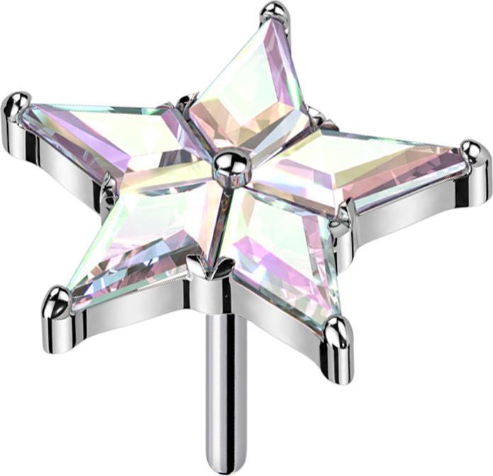 Star Piercing Threadless Stern silber Kristalle multicolor (Titan G23, ohne Messing)
