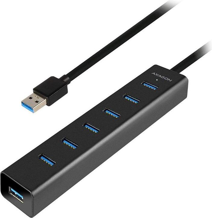 Actual product image Axagon HUE-SA7BP 7x USB3.0 ALU charging hub incl. AC adapter, Juodas (USB-A, USB-B, 7 Ports)