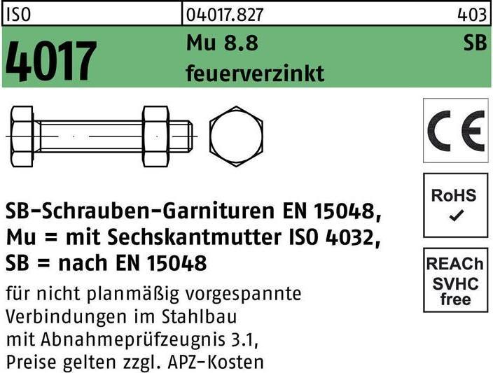 Immagine prodotto Bufab Bullone a testa esagonale ISO 4017 VG con dado M 20 x 150 8,8 zincato a caldo (1 Viti per pezzo)