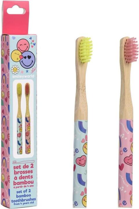 Immagine prodotto Take Care Set di spazzolini da denti per bambini Smiley Bamboo - Confezione da 2 (Morbido, 2 x)