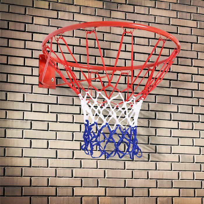 Produktbild Swisshandel24 Basketball Netz Basketballkorb mit Netz, Stahlrohr+Nylon, Rot + Blau + Weiss, ø46 cm