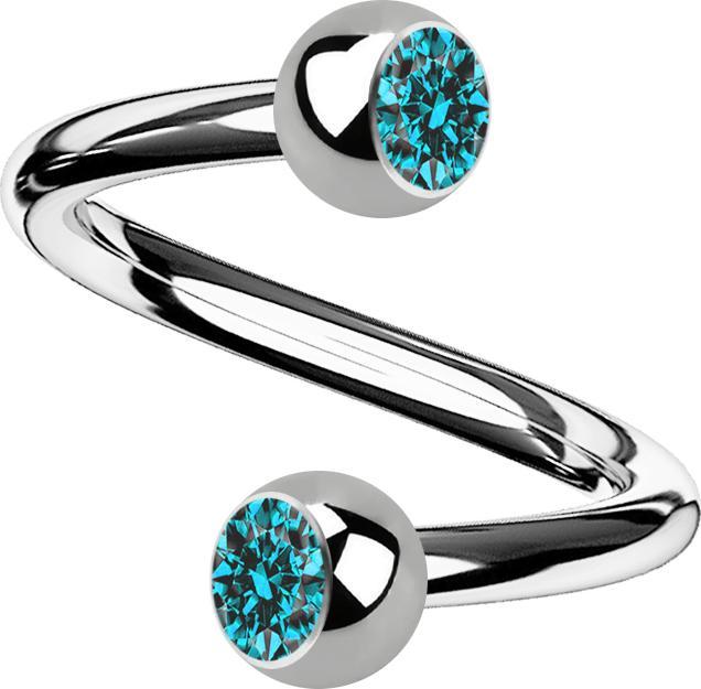 Actual product image Star Piercing Micro Spirale silber mit zwei Kugeln Kristall aqua (without brass, Titanium G23)