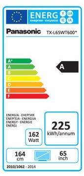 Energie-Label Panasonic TX-L65WT600E, 65" 4K, 3D, THX,DualTuner,ClearPanel (64.57", UHD)