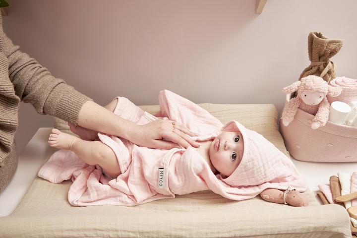 Actual product image Meyco MUSLIN HOODED TOWEL - SOFT PINK - 80X80CM