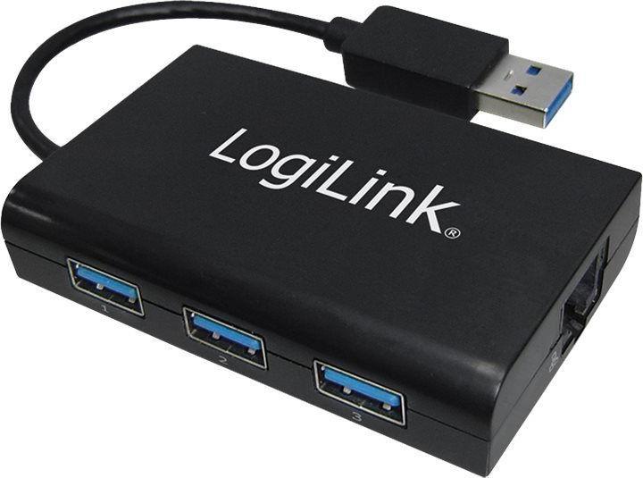 Produktbild LogiLink USB 3.0 3-Port-Hub mit Gigabit Ethernet UA0173A (USB-A, 1000 Ports)