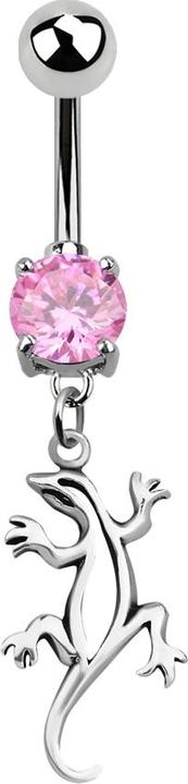 Star Piercing Banane silber mit Anhänger Echse pink (Chirurgenstahl 316L)