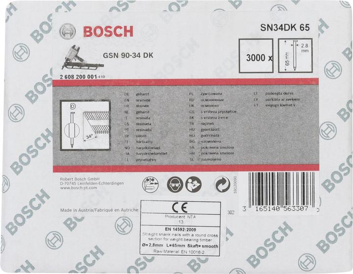 Actual product image Bosch Professional Zubehör D-head strip nail SN34DK 65, 2.8 mm, 65 mm, plain, smooth