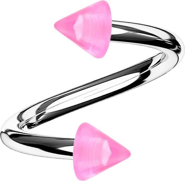 Star Piercing Spirale silber mit zwei Cones pink transparent (Chirurgenstahl 316L, Acryl)