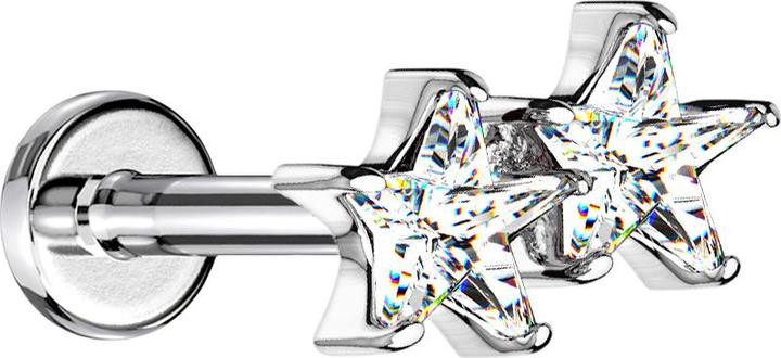 Star Piercing Micro Labret Innengewinde silber doppel Kristallstern silber (Chirurgenstahl 316L, Messing)