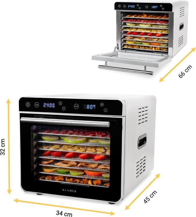 Image du produit KLAMER Premium Dörrautomat XL 700W, 8 extra grosse Einlegefächer aus Edelstahl