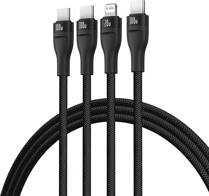 Produktbild Baseus 3-in-1 Flash3 USB to C+C+L 100W / 1.5m cable (black) (1.50 m, USB 2.0, 100 W)