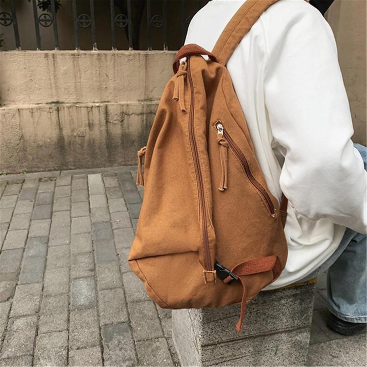 Produktbild Only-Bags.Store Solide Farbe Canvas Rucksack, Casual Student Rucksack, grosse Kapazität Rucksack, Reise-Rucksack