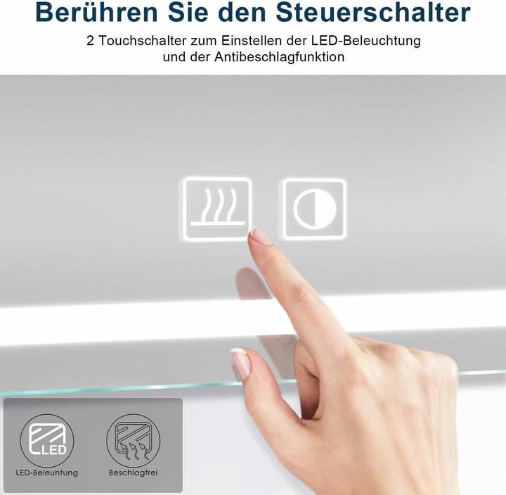 Actual product image SONNI LED-Spiegelschrank, Badezimmerspiegelschrank mit Beleuchtung, 60 x 65 cm, beschlagfrei, mit St