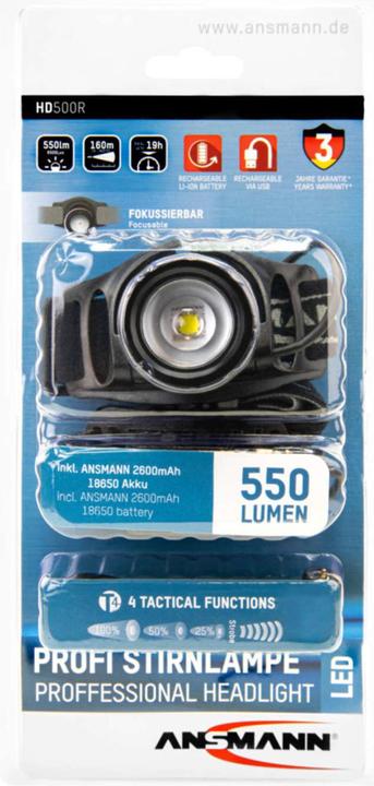 Actual product image Ansmann LED Headlamp HD500R (550 lm)