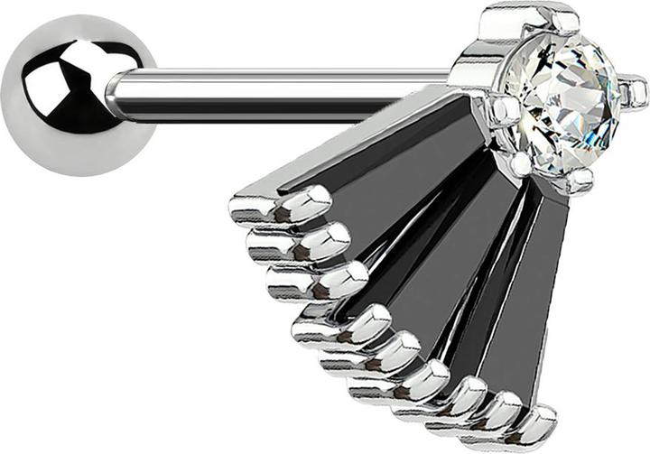 Star Piercing Micro Barbell silber Fächer schwarz (Chirurgenstahl 316L, Messing)