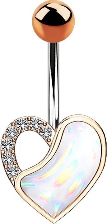 Produktbild Star Piercing Banane rosegold Herz mit Kristall und Epoxidstein weiss (Messing, Chirurgenstahl 316L)