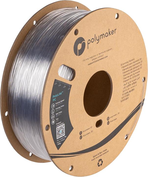 Actual product image Polymaker PC01001 PolyLite Filament PC (Polycarbonate) high stiffness, heat resistant (PC, 1.75 mm, 1000 g, Transparent)