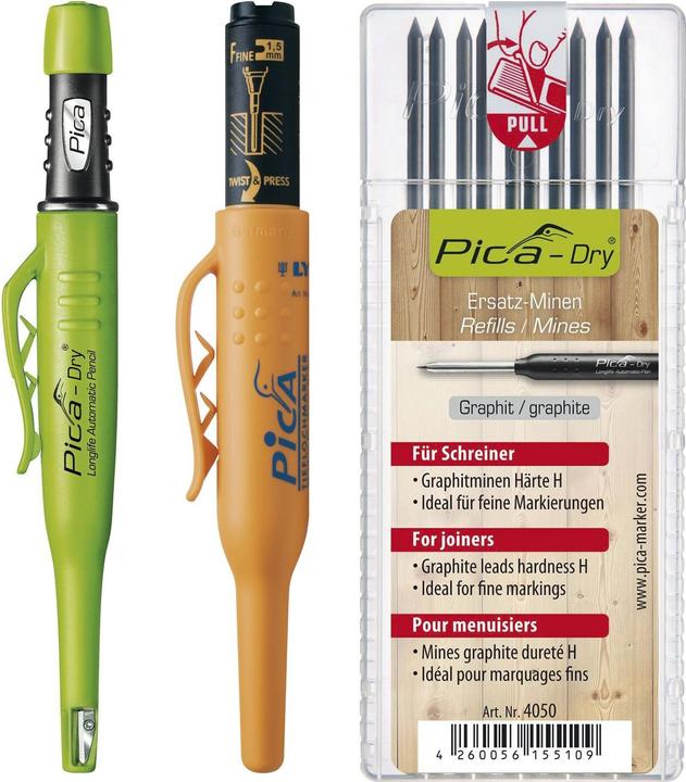 Produktbild Vasalat Pica Dry Tieflochmarker Graphit + Pica 150 schwarz + 10 Ersatzminen (Schwarz, 10 x)