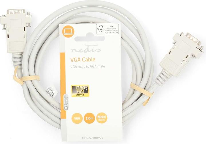 Actual product image Nedis VGA cable | VGA male | VGA male | Nickel-plated | Maximum resolution: 1024x768 | 2.00 m | R (2 m, VGA)