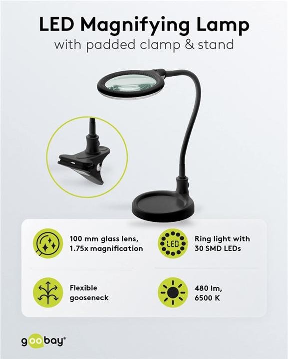 Image du produit Goobay Lampe loupe sur pied/à pince (480 lm)