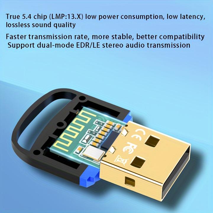 Image du produit PhoneLook Adaptateur sans fil USB Bluetooth 5.4 pour ordinateur (casque, clavier, souris, autre) Plug and Play